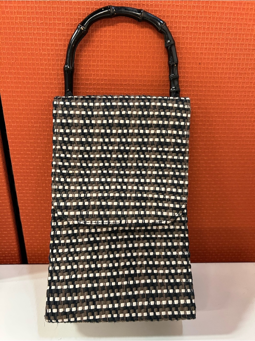 Timmy Woods vintage woven tall handbag with bamboo handles great condition